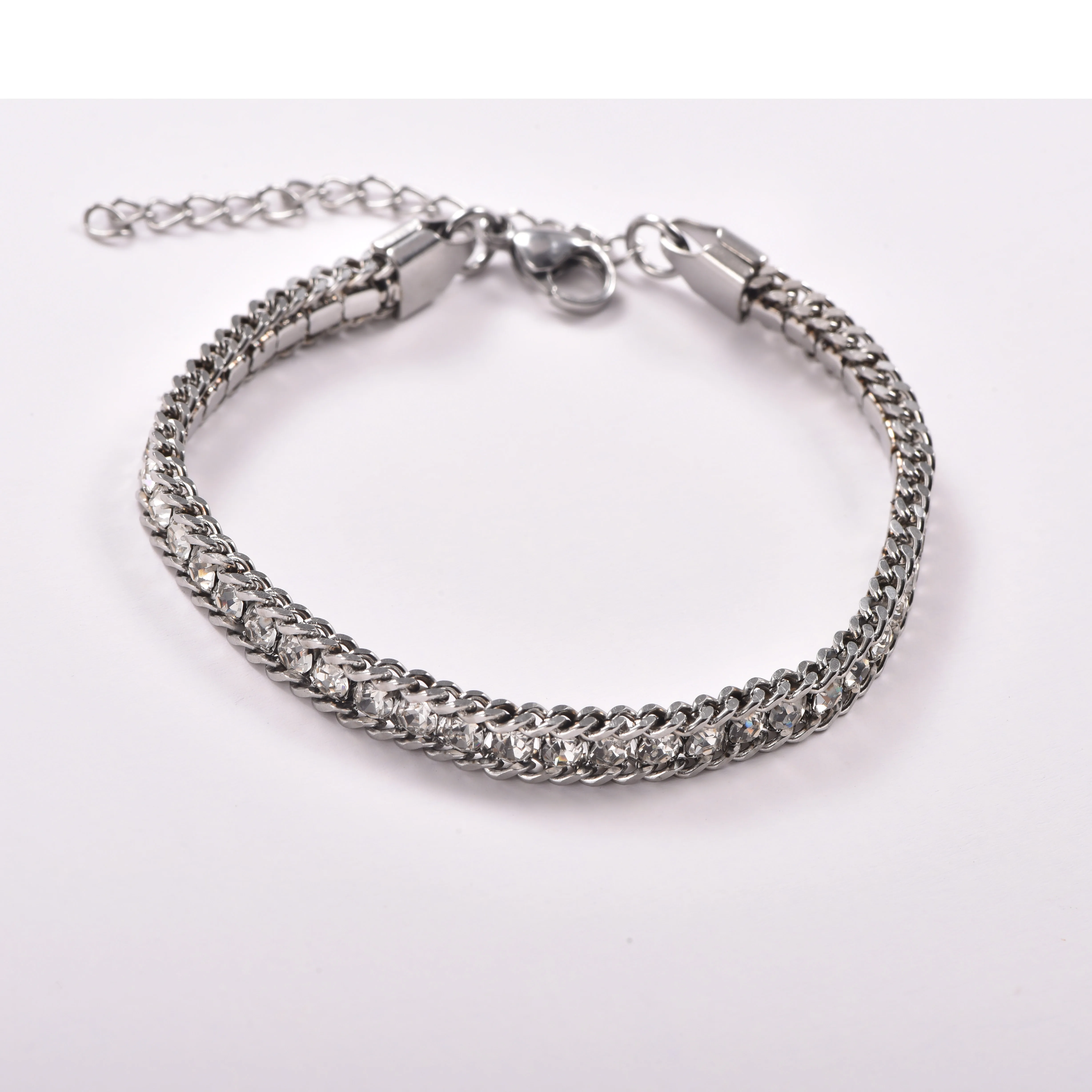 Edelstahl-Strass-Kubaner-Kettenarmband für Damen und Herren, Buntes Kristall-Verstellbares Gliederarmband, Modisches Schmuckgeschenk – Detail 4