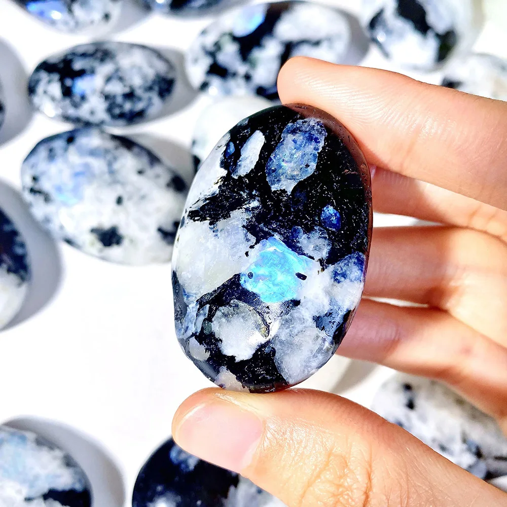 1 unidad de piedra lunar de arcoíris rara, piedra de palma, piedra de Luna ovalada, cristal Natural, piedra preciosa Real para meditación curativa FengShui, decoración del hogar