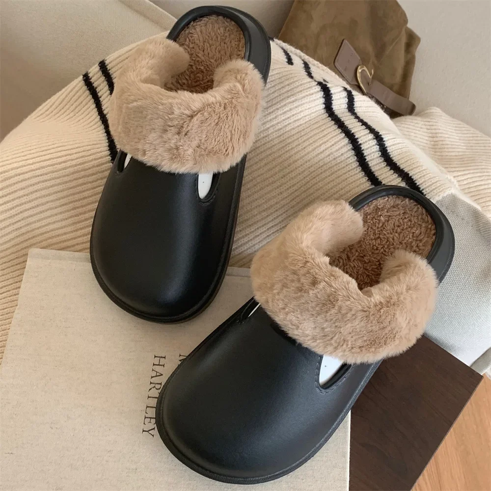 

Autumn and winter slippers creative retro new padded warm home outside wear Baotou cotton slippers removable female