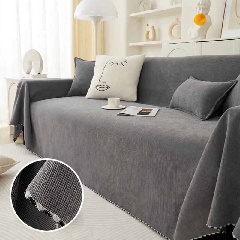 

Solid Color Sofa Cover All-weather Sofa Blanket Dust-proof Cloth for Bedroom Living Room Sofa Cushion