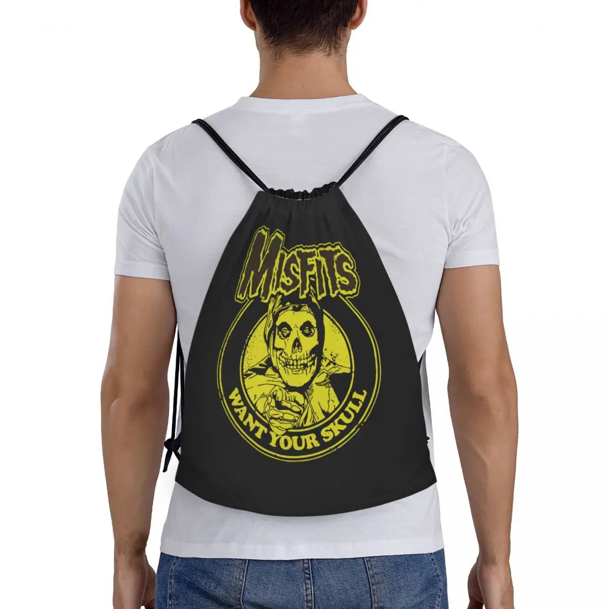 Horror Rock Roll Misfits Skull mochila con cordón para hombre y mujer, Mochila deportiva para gimnasio, saco de entrenamiento de Metal pesado plegable