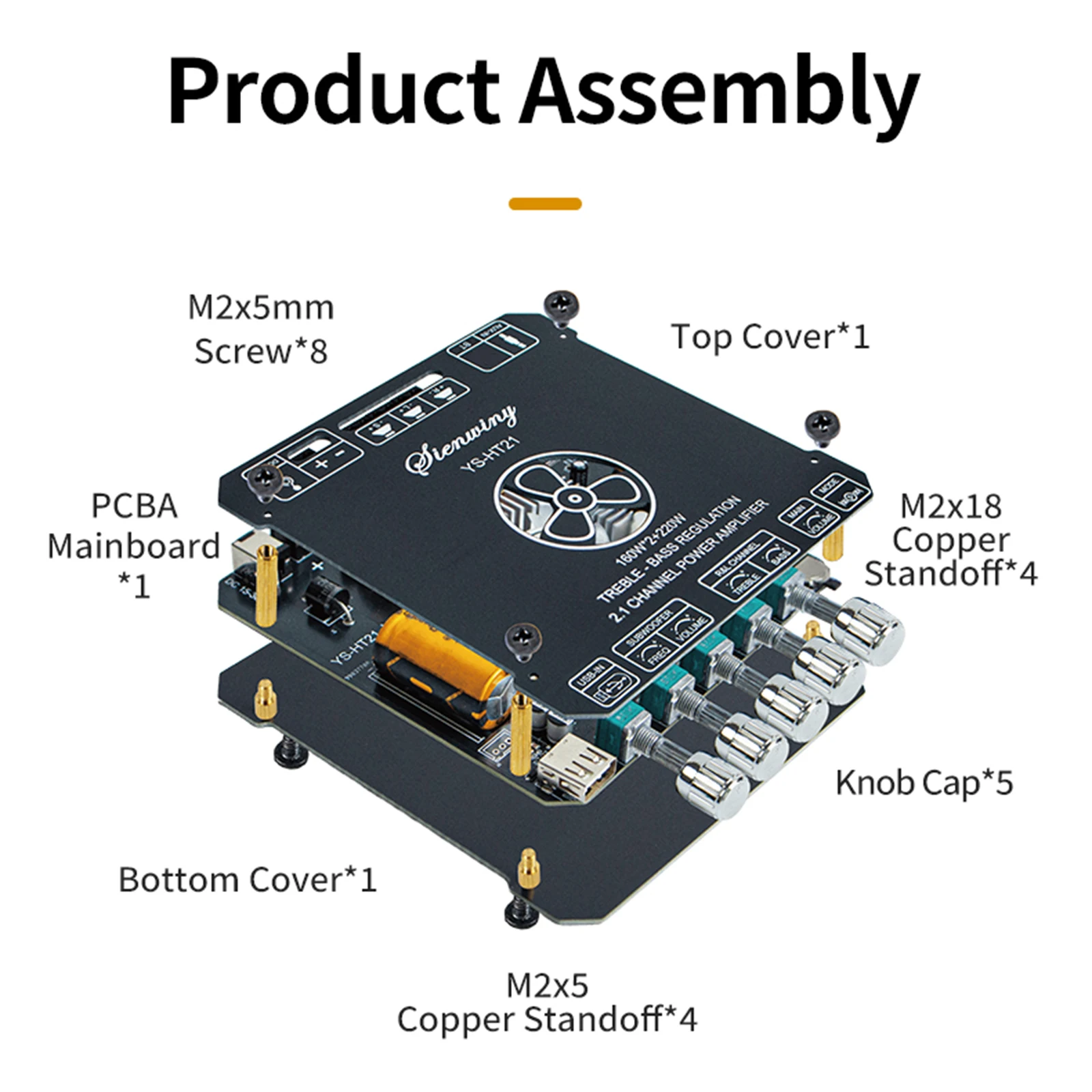 Verbessertes YS-HT21 2.1-Kanal Kabelloses Subwoofer-Verstärkerboard BT5.1 TWS AUX USB 2x160W+220W DC15-36V 4-8Ohm Lautsprecher-Verstärkermodul – Detail 6