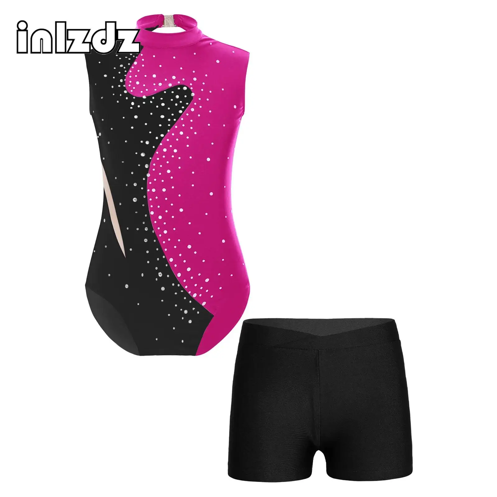 Kids Girl Gymnastics Leotard Color Block Ballet Tutu Dance Leotard Ice Skating Jumpsuit Sports Workout Dance Yoga Bodysuit