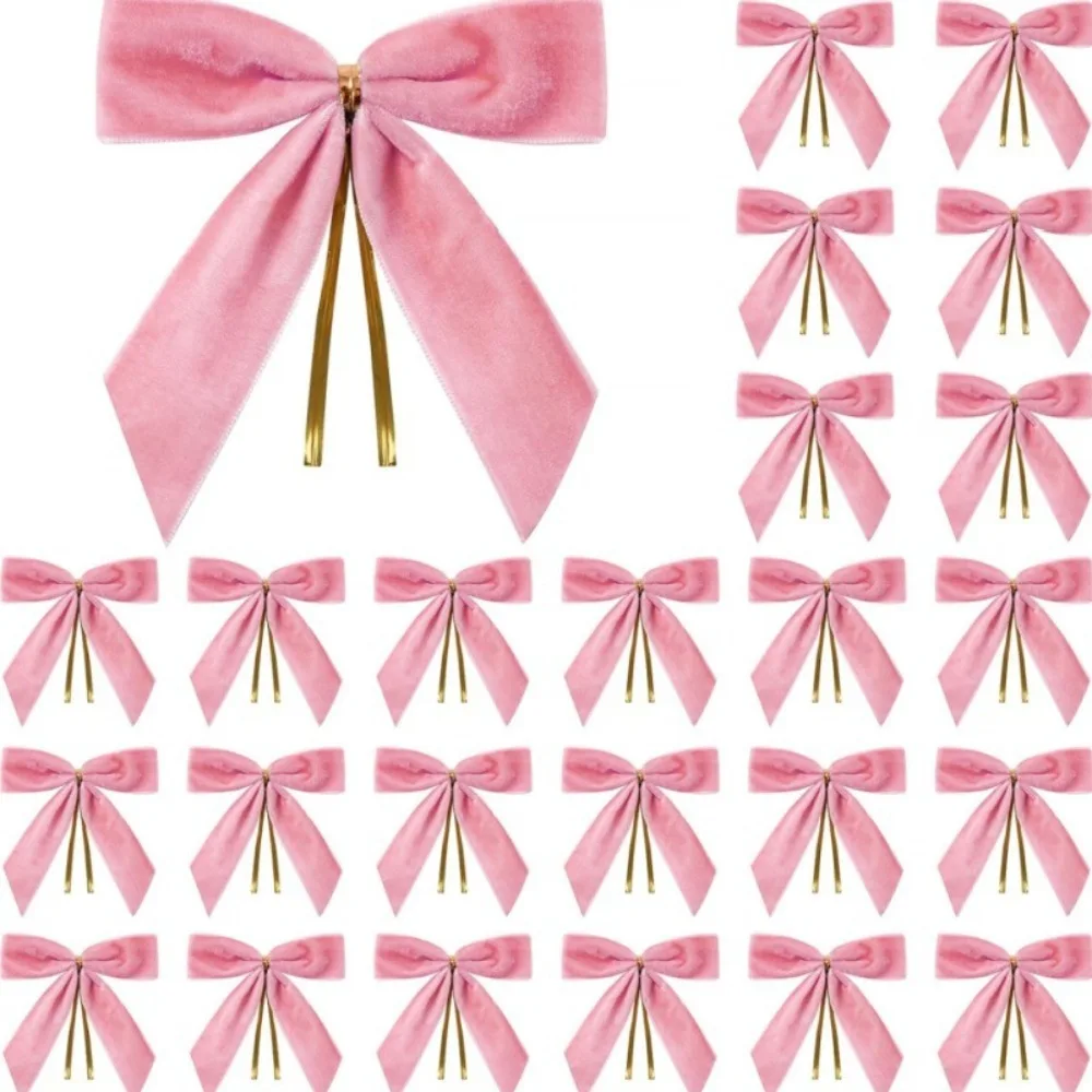 

24PCS Multifunctional Small Red Velvet Christmas Bows with Cable Tie Rustic Garland Ornament Textured Christmas Tree Bows Wreath