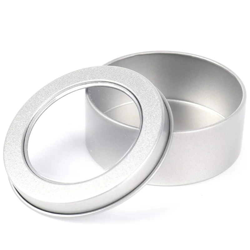 30 Pack 2 Ounce Metal Tin Cans - Round Empty Containers With Clear Top For Candles, Arts & Crafts, Storage In Kitchen