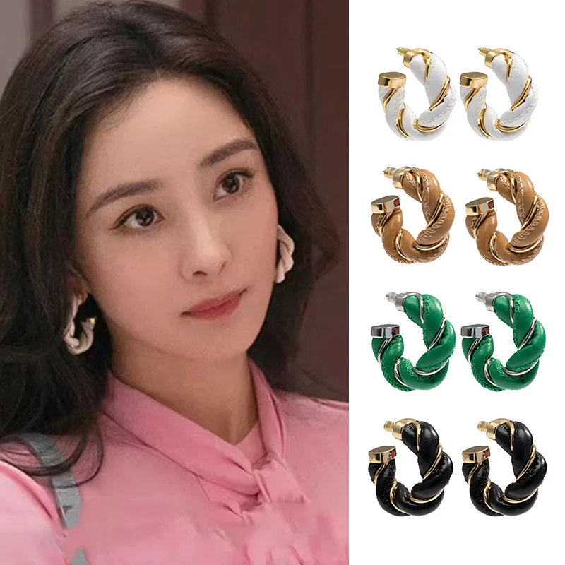 Classic Statement Twisted Leather Woven and Wrapped Circle Earrings for Women Hoop Earrings