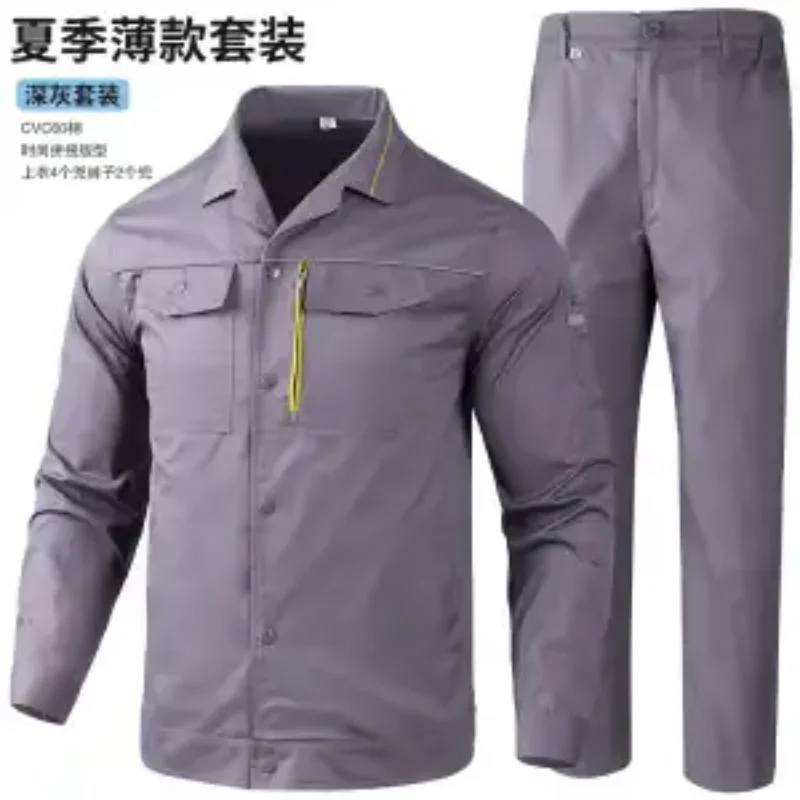 Men Summer Thin Work Pants High Waist Wear Resistant CVC Cotton Work Trousers For Construction Workshop Auto Repair