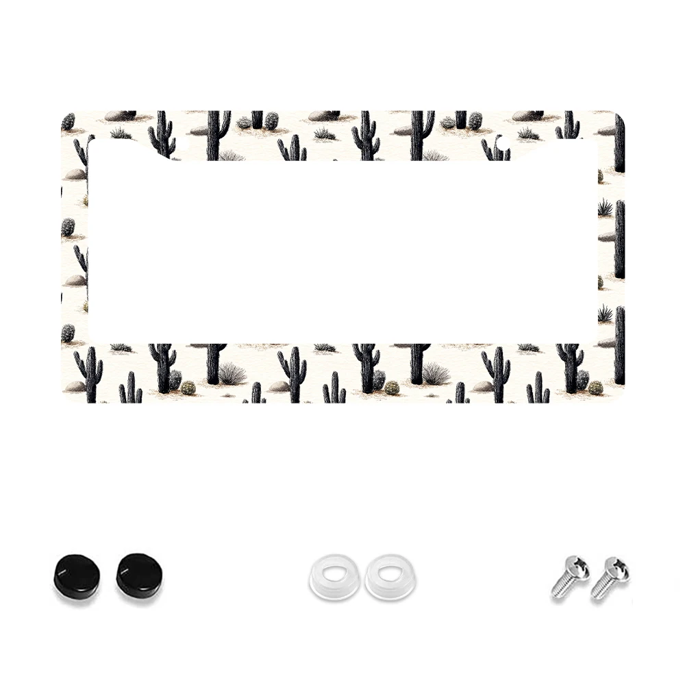 

1pc Beige 2-Hole License Plate Frame with Cactus Pattern, Aluminum Material, 6x12 Inches, Includes Screw Set, Retro Novelty Car