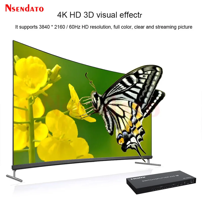 Divisor de interruptor HDMI 4K 60Hz, interruptor divisor 2x8, conmutador de Audio y vídeo de 2 entradas y 8 salidas para PS3, PC a proyector de Monitor HDTV