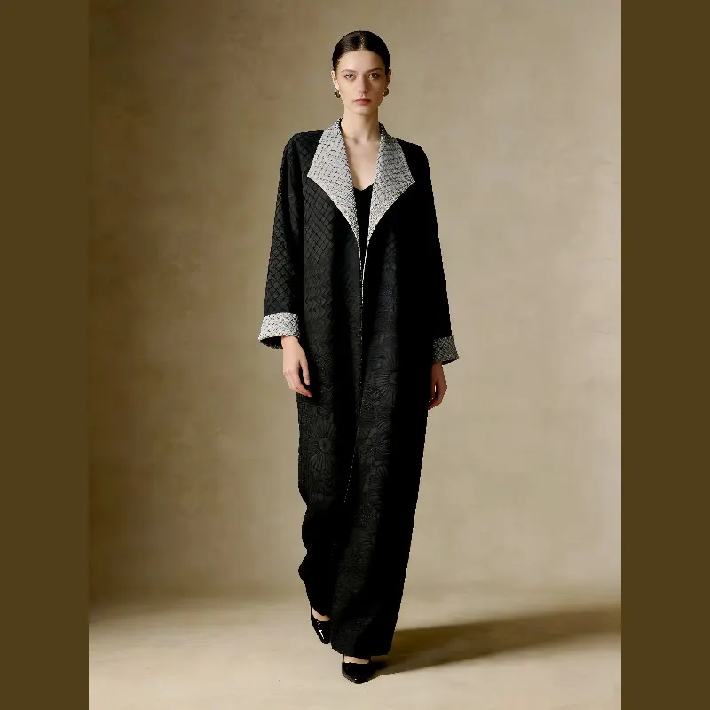 

Black Pleated Reversible Contrast Collar&Cuff Longline Cardigan Minimalist Luxe Chic Trendy Daily Formal Layering Essential 2026