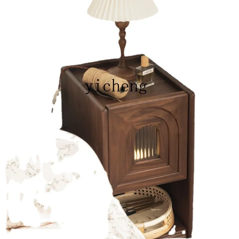 

Retro Ultra-Narrow Bedside Table Bedroom Small Modern Solid Wood Bedside Cabinet Simple Type