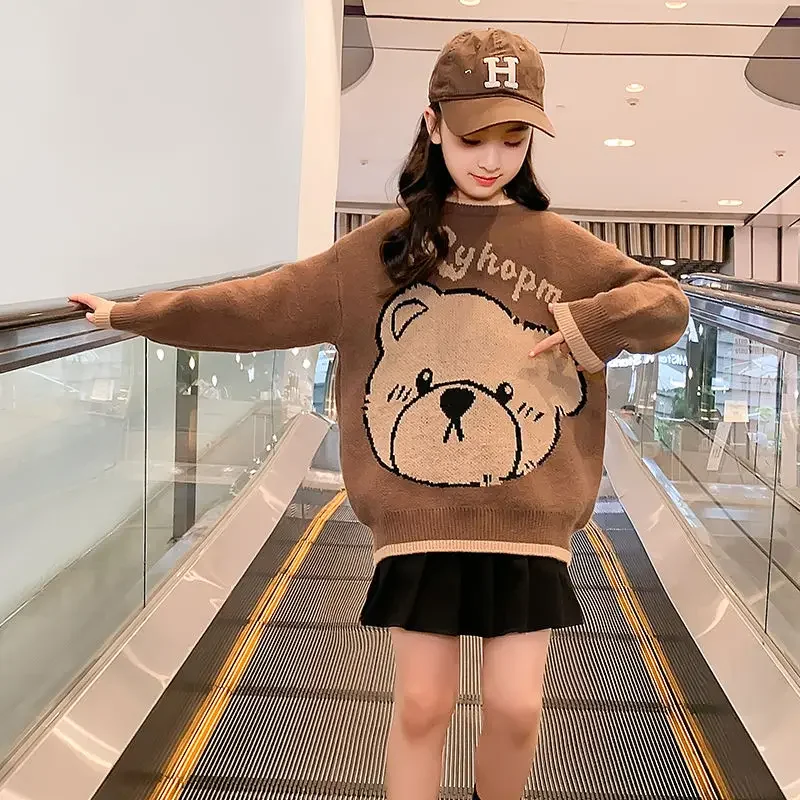 

Girls Sweaters Autumn and Winter 2023 New Fashion Children's Wear Underlay Sweaters with Plush and Thickened Clothes 11 12 Year