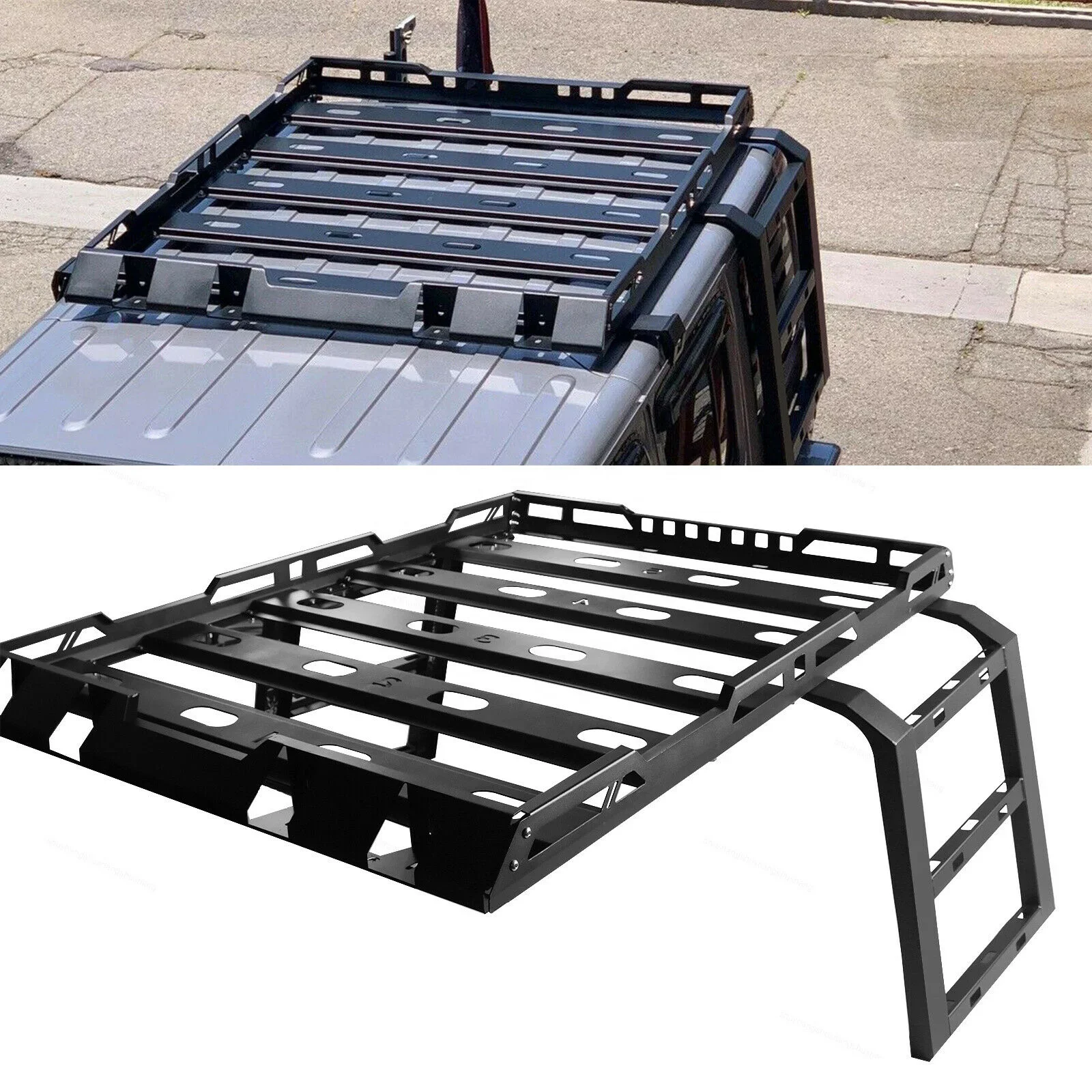 Steel 4 Doors Roof Rack +2 Side Ladders Fit for 18-21 Jeep Wrangler JL