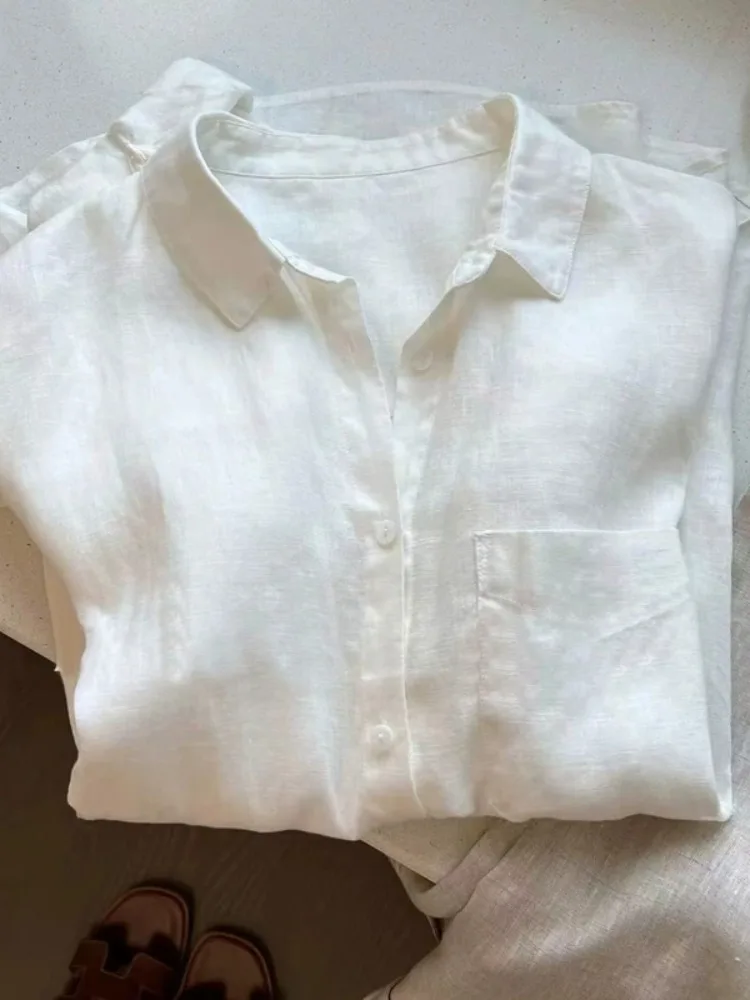 

Sun Protection Linen Cotton irt Women Summer Thin Loose Lazy Sle Outerwear Cardigan Top Button up Long Sve Pure Color