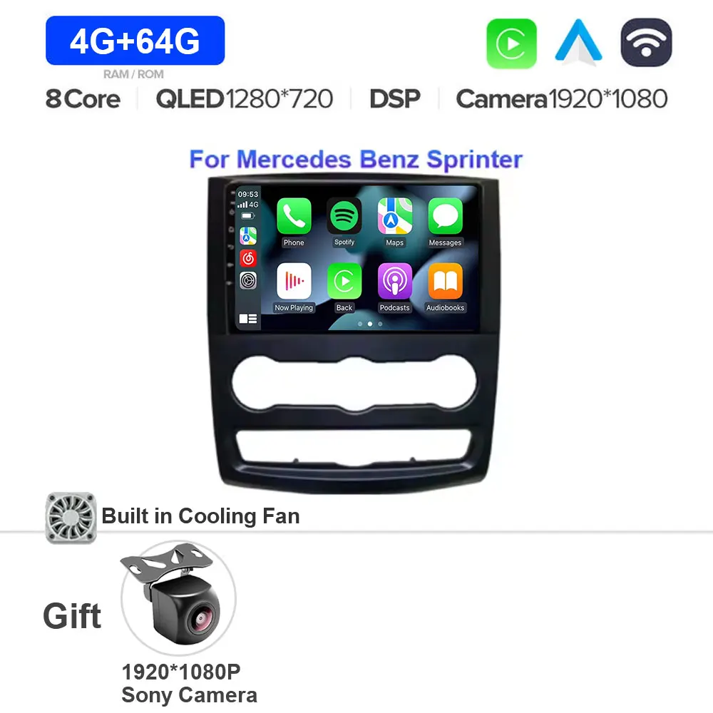 Android 15 Auto Multimedia Videospeler GPS Stereo met CarPlay WiFi 5G DSP voor VW Crafter Mercedes Benz Sprinter