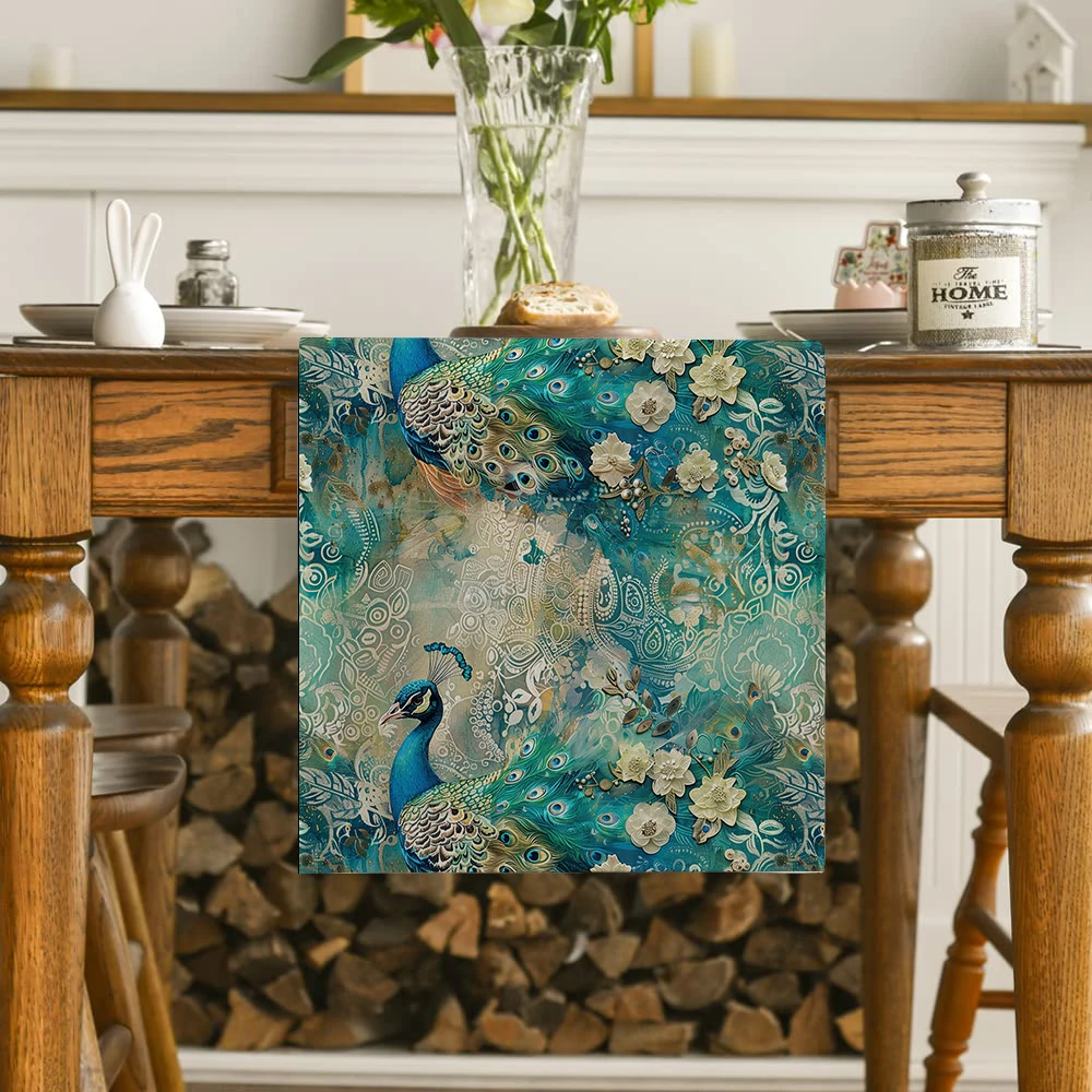 Vintage Peacock Flower Daisies Table Runners Dresser Table Decor Reusable Kitchen Dining Table Runner Party Decor