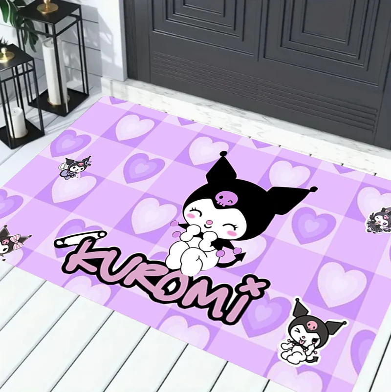 Tapis d'entrée Anime Art à carreaux violets Kuromi, tapis de bienvenue pour porte d'entrée, chambre à coucher, décoration tendance pour la maison, tapis de sol antidérapant