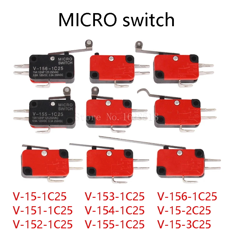 V-15 V-151 V-152 V-153 V-154 V-155 V-156-1C25 Mikroprzełącznik 16A 250VAC SPDT Chwilowy wyłącznik krańcowy 1NO1NC Rolka dźwigniowa