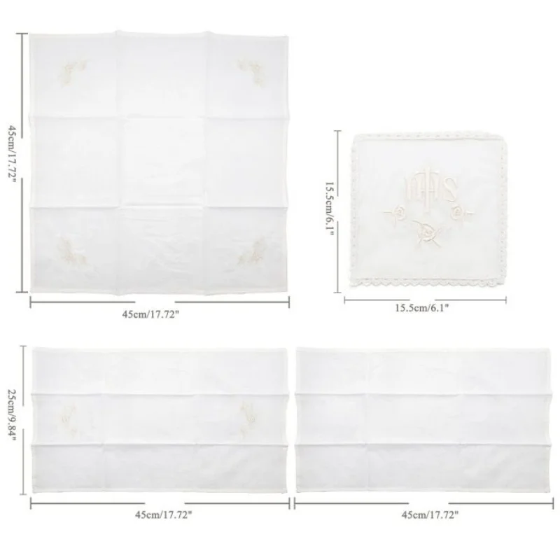 White Linen Altar Cloth With Cross Embroidery Pall Corporal Purificator Towel Catholicism Nine Fold Cloth For Church Supplies
