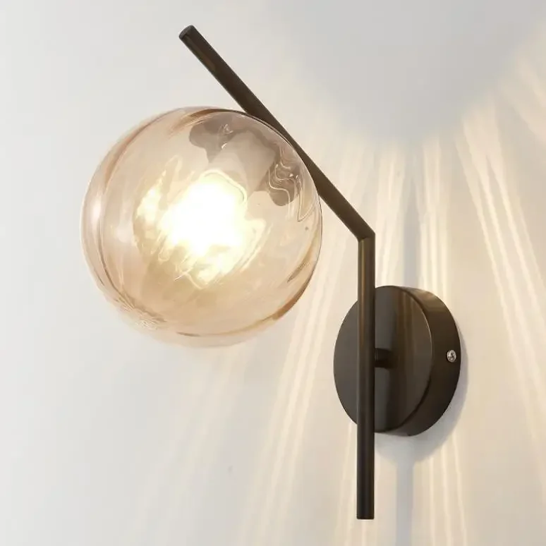 ブラックゴールド北欧ガラス壁ランプLED屋内ムーンウォールランプ寝室通路装飾ラウンドモダンベッドサイドライト壁ライト