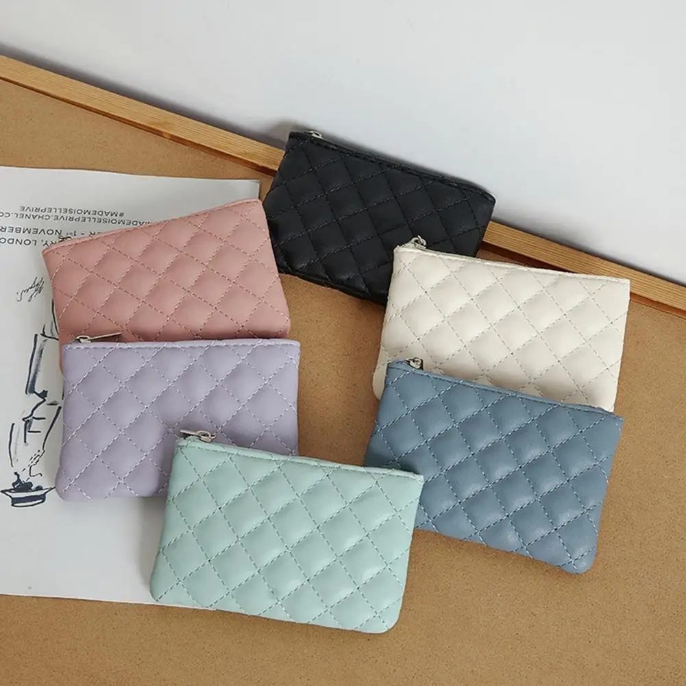 

Women Coin Purse Faux Leather Rhombus Texture Zipper Closure Blong Shape Large Capacity Firm Stitching Lady Handbag Wallet