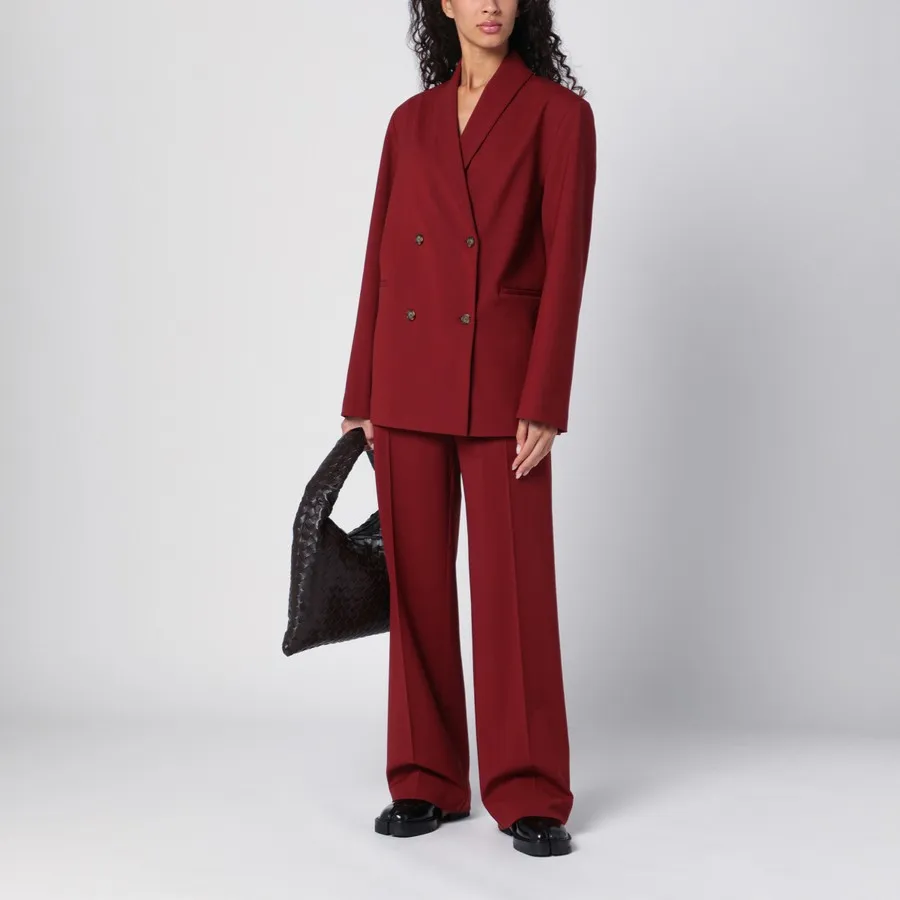 Red Women Suits Double Breasted Jacket with Wide Leg Pants Leisure Lady Wear Pantsuits Business Blazer Sets Customized