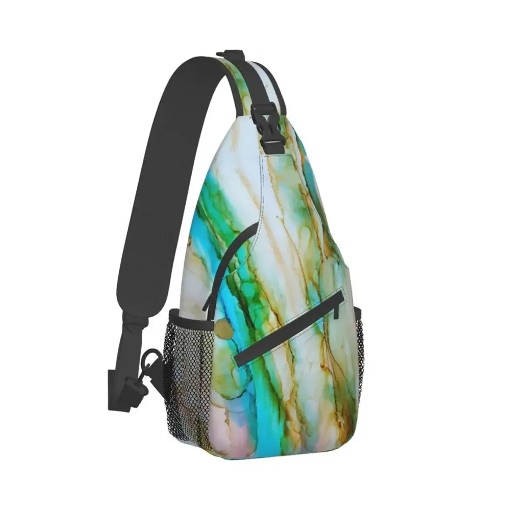 Customized Multi Colored Marble Sling Bag for Men Fashion Shoulder Chest Crossbody Backpack Travel Hiking Daypack