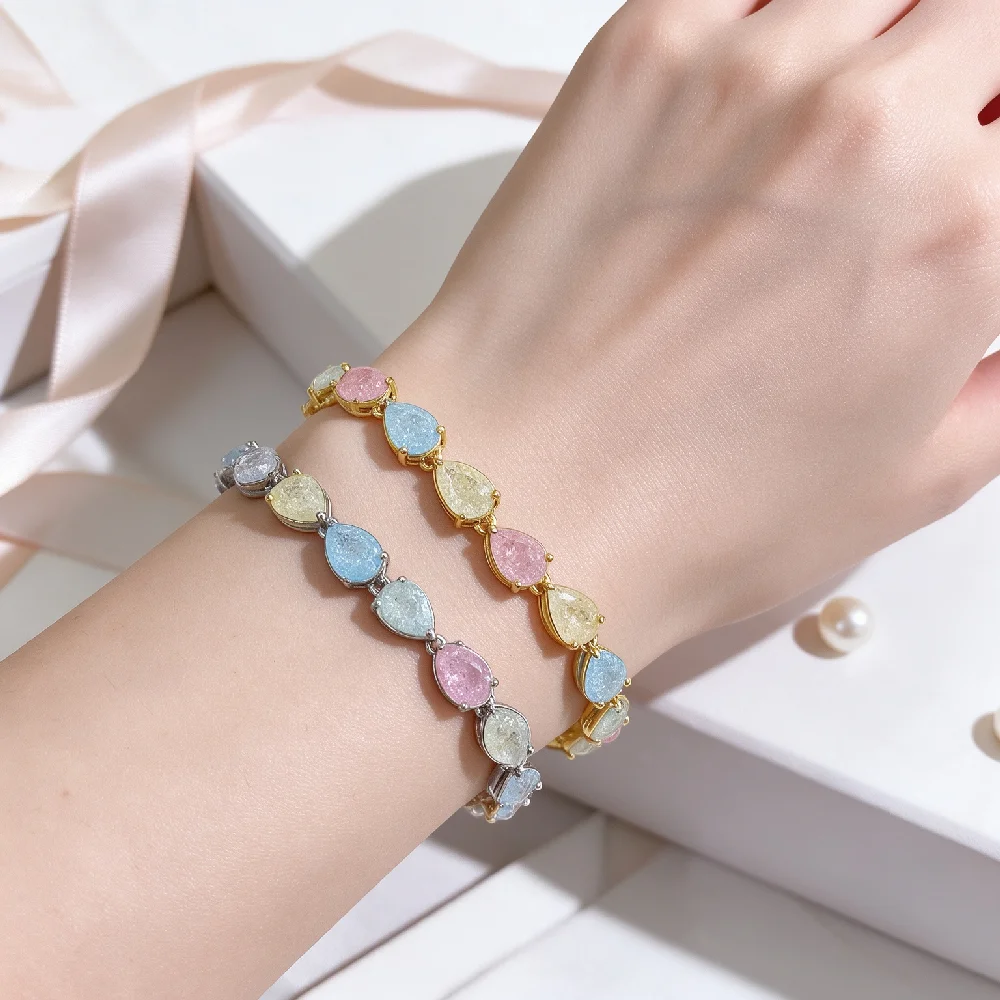 AENSOA Marken-Armband für Damen, modisch, aus Edelstahl, in Macaron-Farben, mit Wassertropfen-Zirkonia-Elementen, klassisch, wasserdicht, für Partys – Detail 6