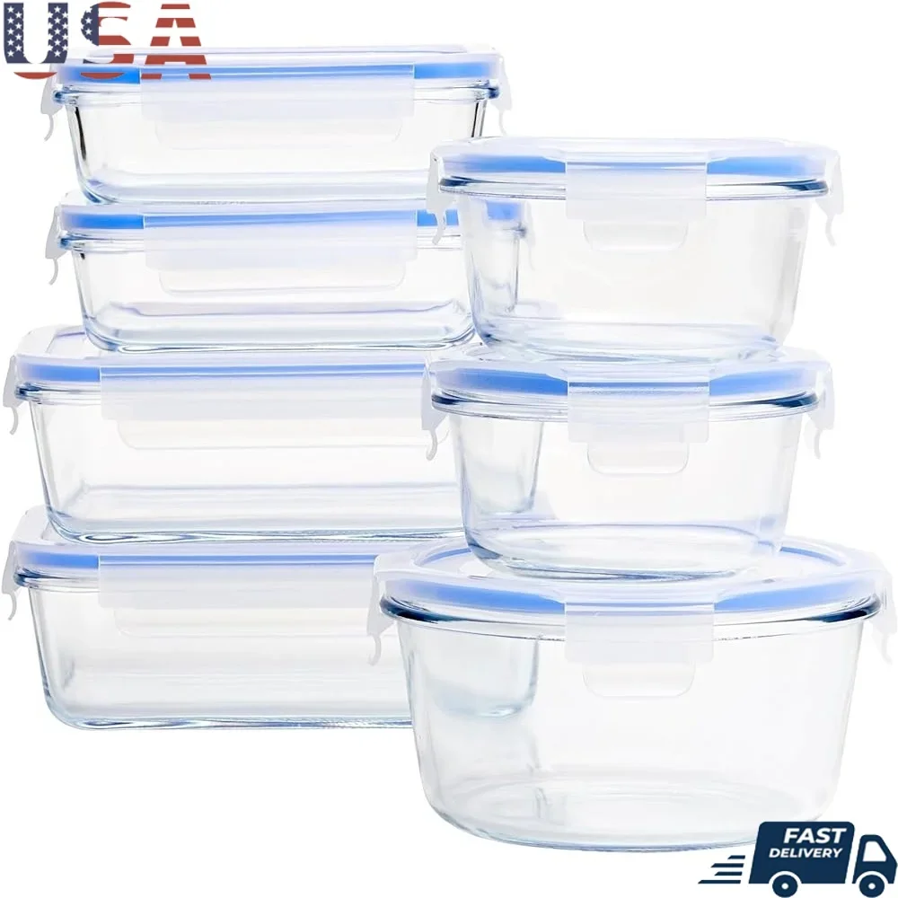 

Leakproof Glass Food Storage Containers Set with Locking Lids 14 Pieces Durable BPA Free Microwave Safe Non-Staining Clear Glass