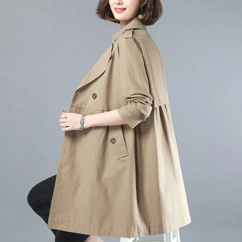 Fashion Loose Button Spliced Pockets All-match Trench Women's Clothing 2023 Autumn New Casual Tops Solid Color Commute Coats