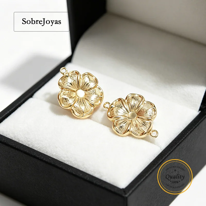 Connector Hibiscus Flower Charm Drop Pendant for DIY Jewelry Making Accessories 14K Gold Filled