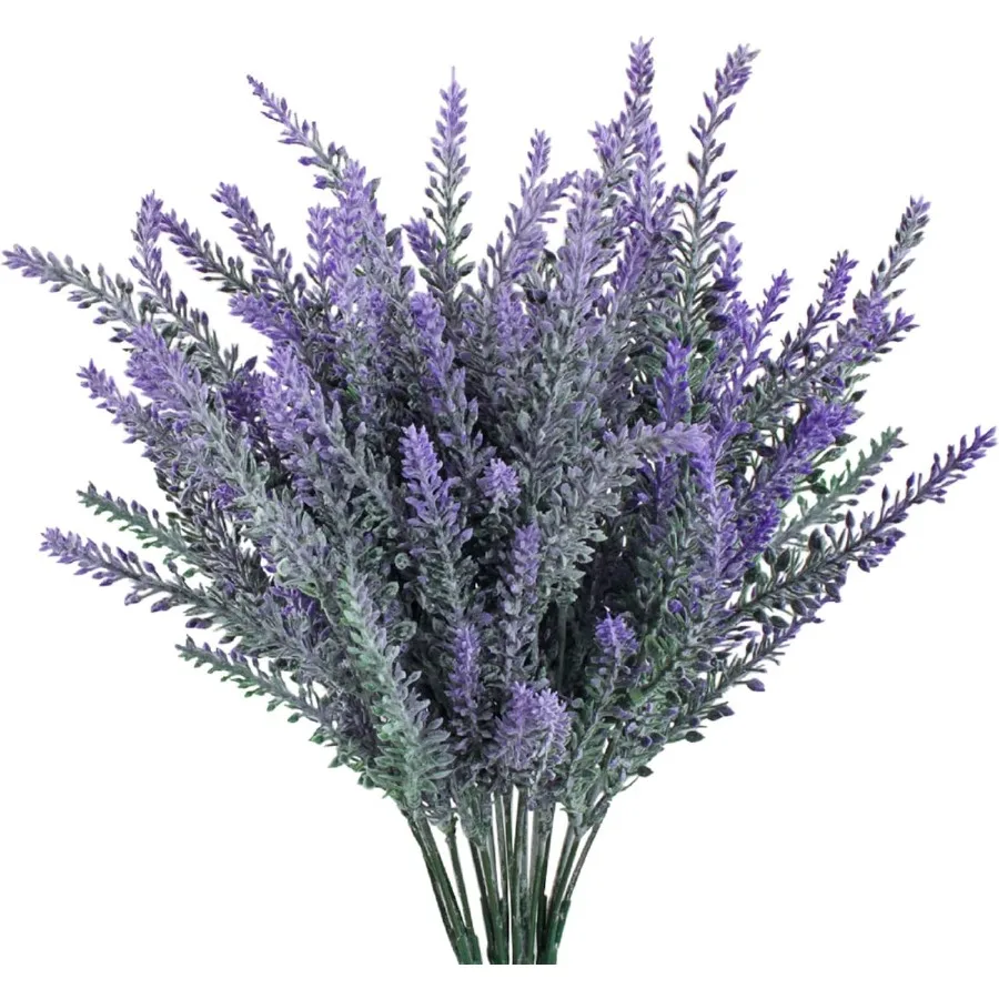 

4pcs Artificial Flowers Flocked Plastic Lavender Bundle Fake Plants Wedding Bridle Bouquet Indoor Outdoor Home Kitchen Office T