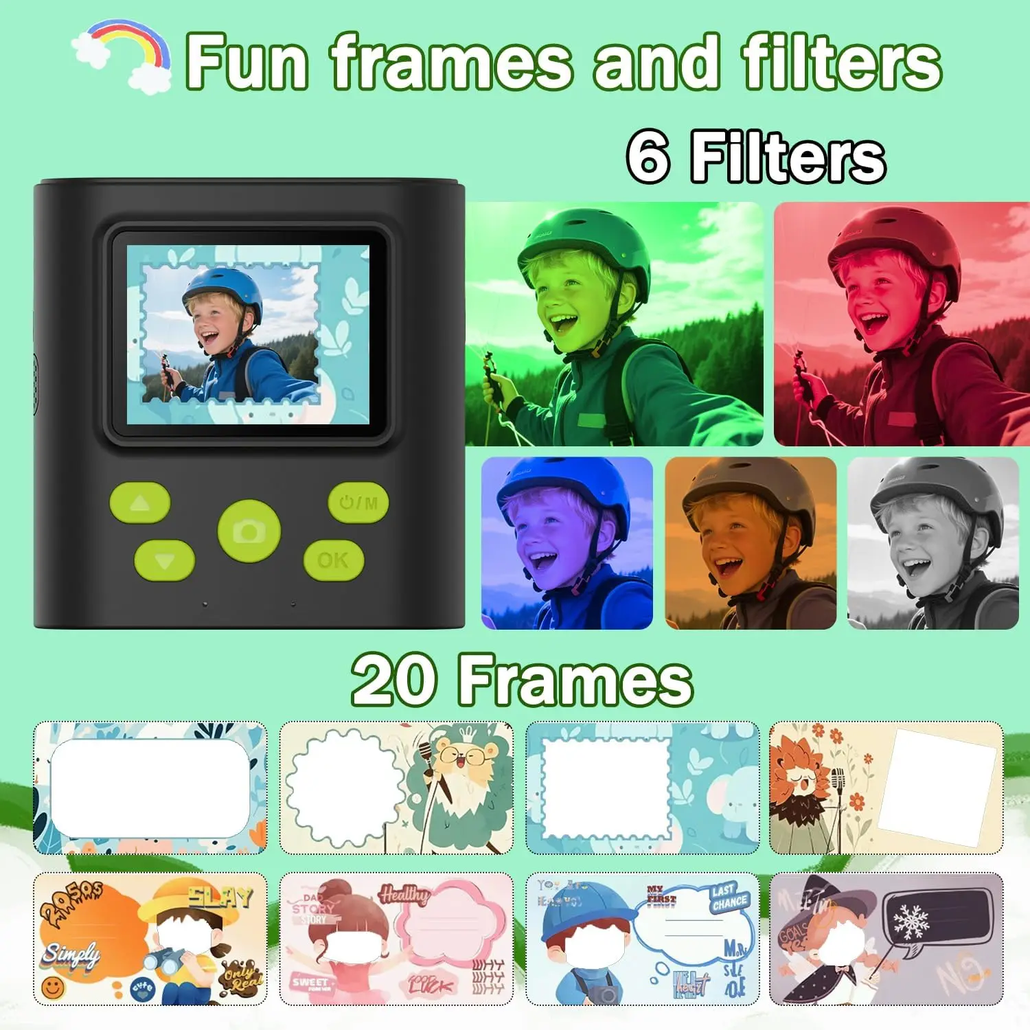 Câmera infantil de impressão instantânea, vídeo digital HD e câmera de impressão instantânea para crianças, presentes de aniversário de Natal, vem com cartão SD de 32 GB