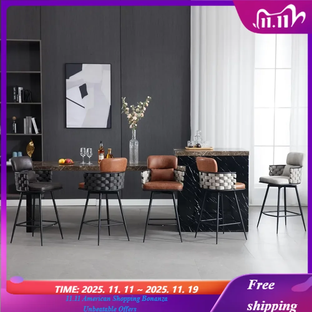 

Set of 4 Counter Height Bar Stools 30 Inch Hand Woven Bar Chairs for Kitchen Island Bar Counter Pub Dining Room