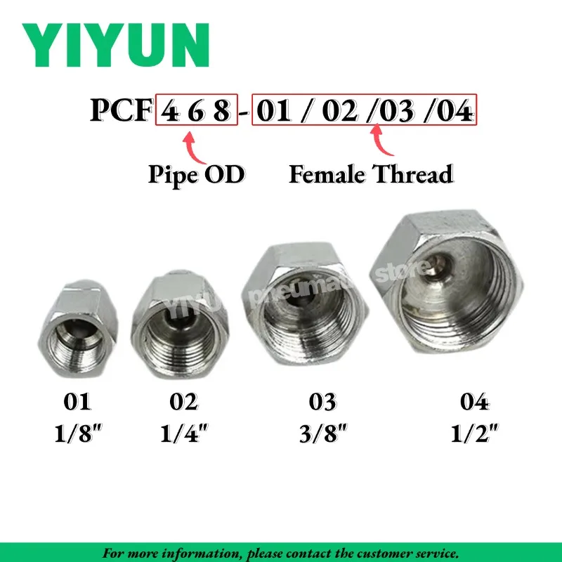 1PC PCF4 PCF6 PCF8 - M5 01 02 03 04 YIYUN Pneumatic Fitting Female Thread Straight Quick Connector Joing Fittings PCF Series