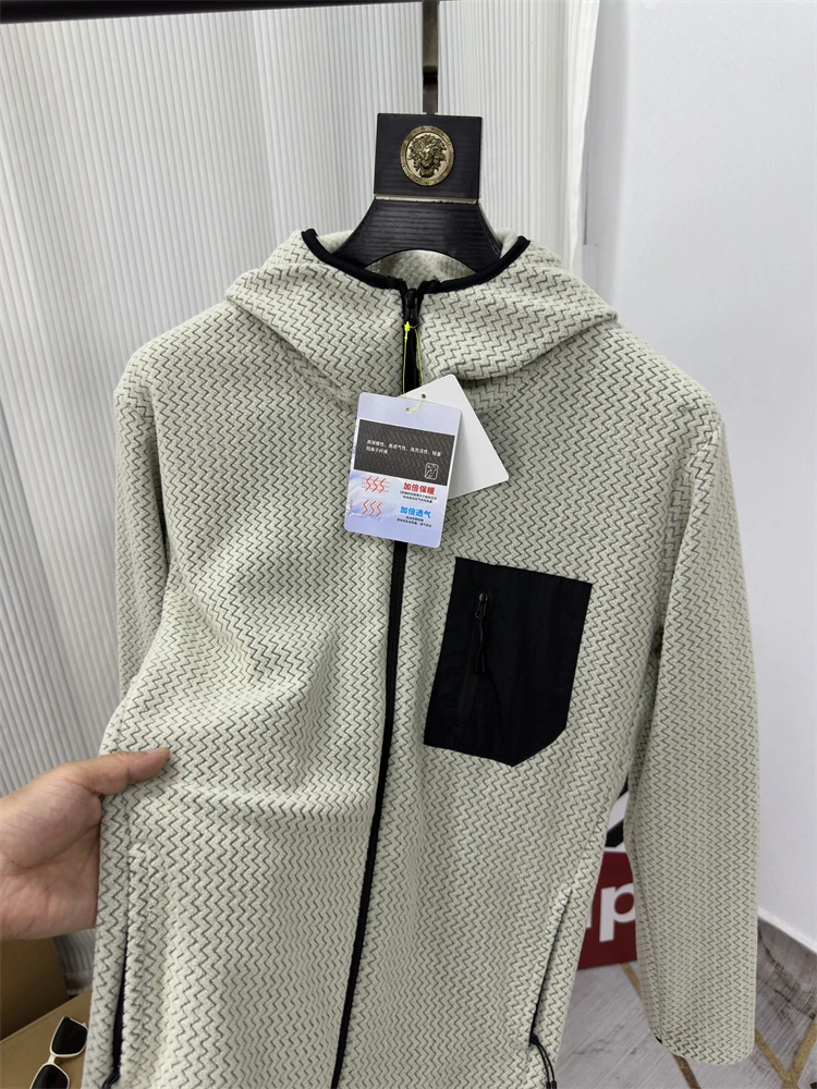 Outdoor Lightweight Warm Breathable Fleece Jacket Men's Casual Sporty Hooded Coat Standard Fit Polyester Spring Autumn