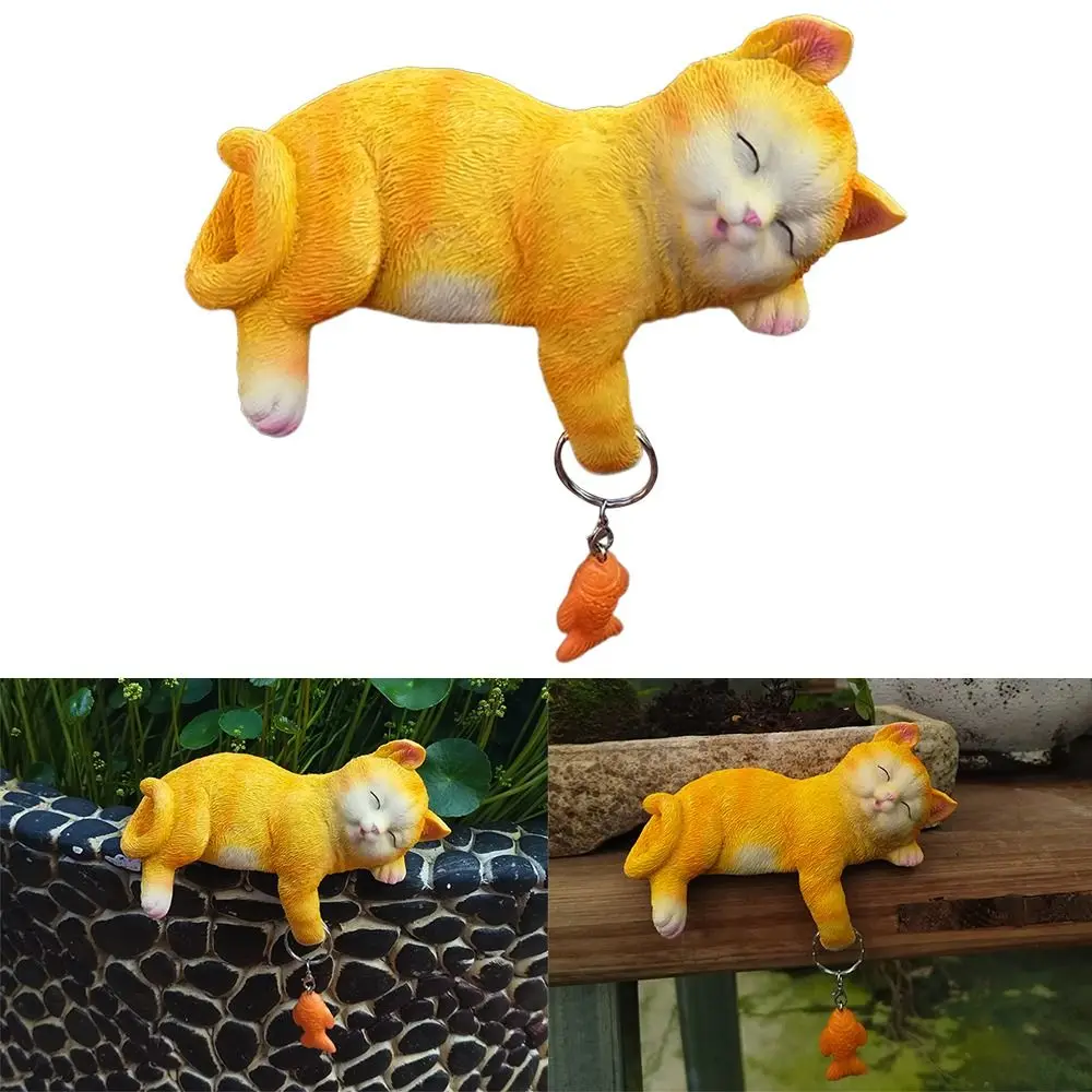 Creative Gift Adorable Yard Ornament Garden Decor Orange Cat Pattern Cat Ornament Realistic Sculpture Resin Garden Statue Decor