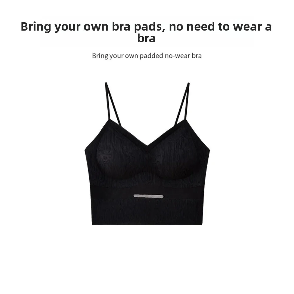 Breathable with Chest Cushion Bra Ice Silk Camisole Solid Color Non Trace Ice Silk Corset Slim Fit Sleeveless Crop Tops Travel