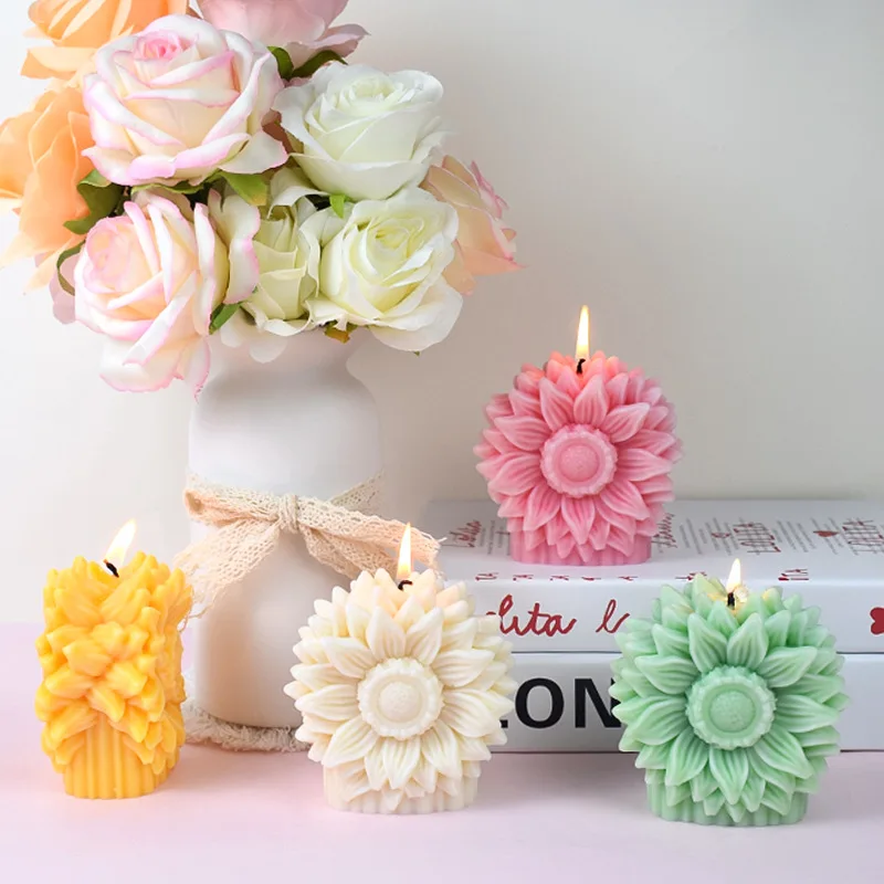 Candle Mold Sunflower Flower Aromatherapy Candle Silicone Mold DIY Home Decoration Gift Candle Grinding Tool