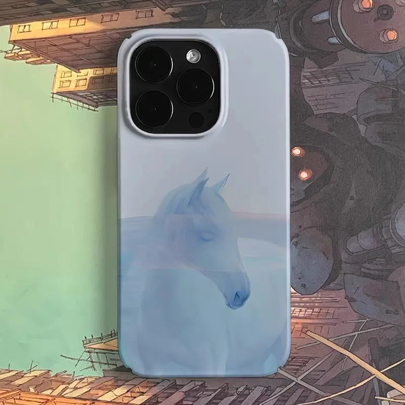 

Ins Korean Sleeping Blue Horse Phone Case for IPHONE 17 Air 16E 15 PROMAX 14 Plus 13 12 MINI 11PRO 16Plus XR Acrylic Phone Cover