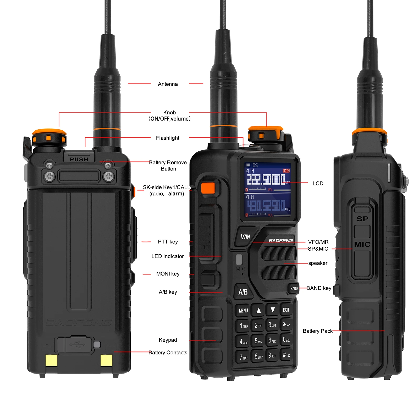 Baofeng-K5PLUS 10W Multi-band UHF VHF AM Aviação Banda, 999CH 2500mAh Transceiver portátil de longa distância, Novo, 2022