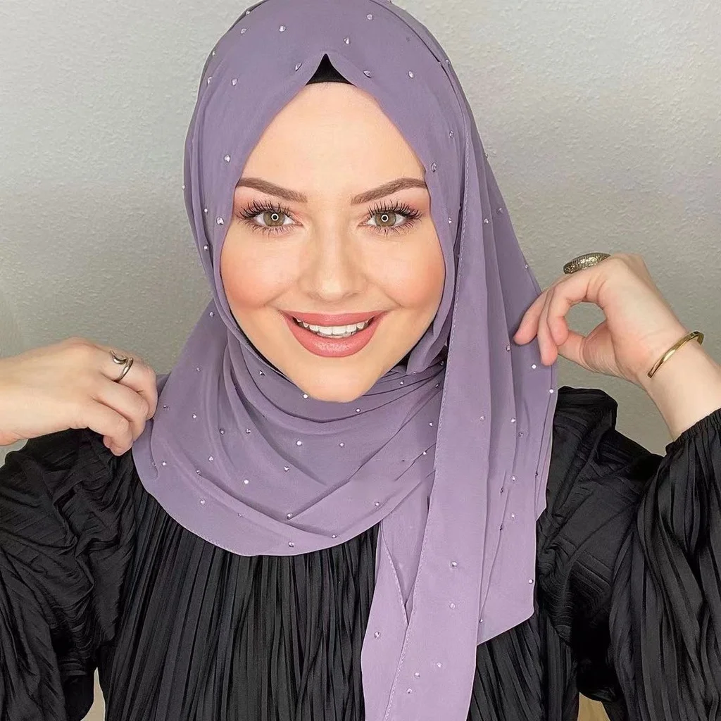 Jilbab Sifon Mutiara Islam Abaya Jilbab untuk Wanita Abaya Syal Jersey Wanita Gaun Muslim Turban Kepala Selendang Rambut Instan