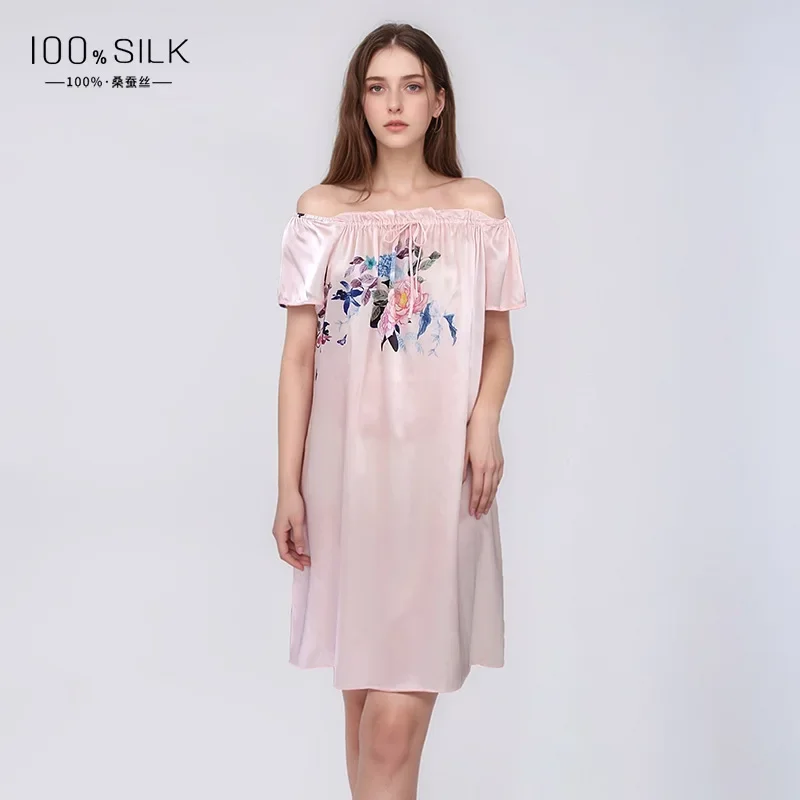 

Сорочка из 100% тутового шелка с принтом, ночная рубашка, домашняя одежда, свободная пижама с круглым вырезом, ночная рубашка, пижама с короткими рукавами, ночная рубашка PJS