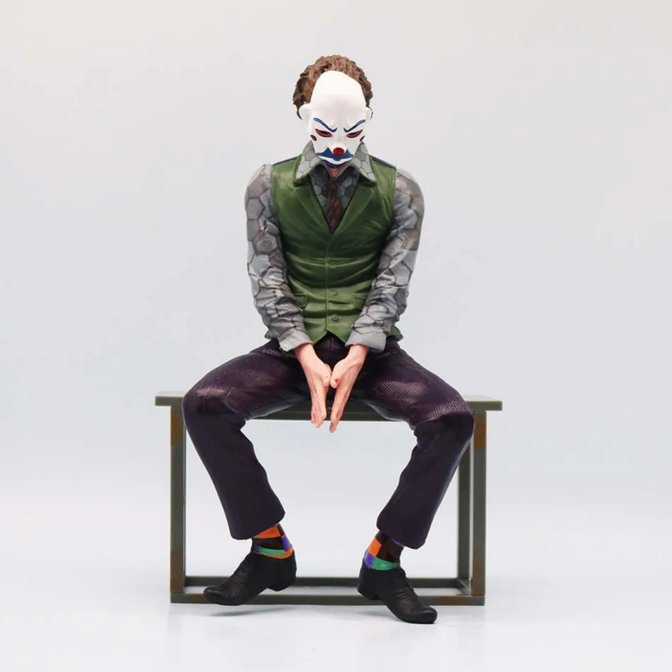 24cm Joker Heath Ledger Action Figure Sitting Green Suit Handheld Joker Mask Doll Desktop Decoration Model Toy Christmas Gift