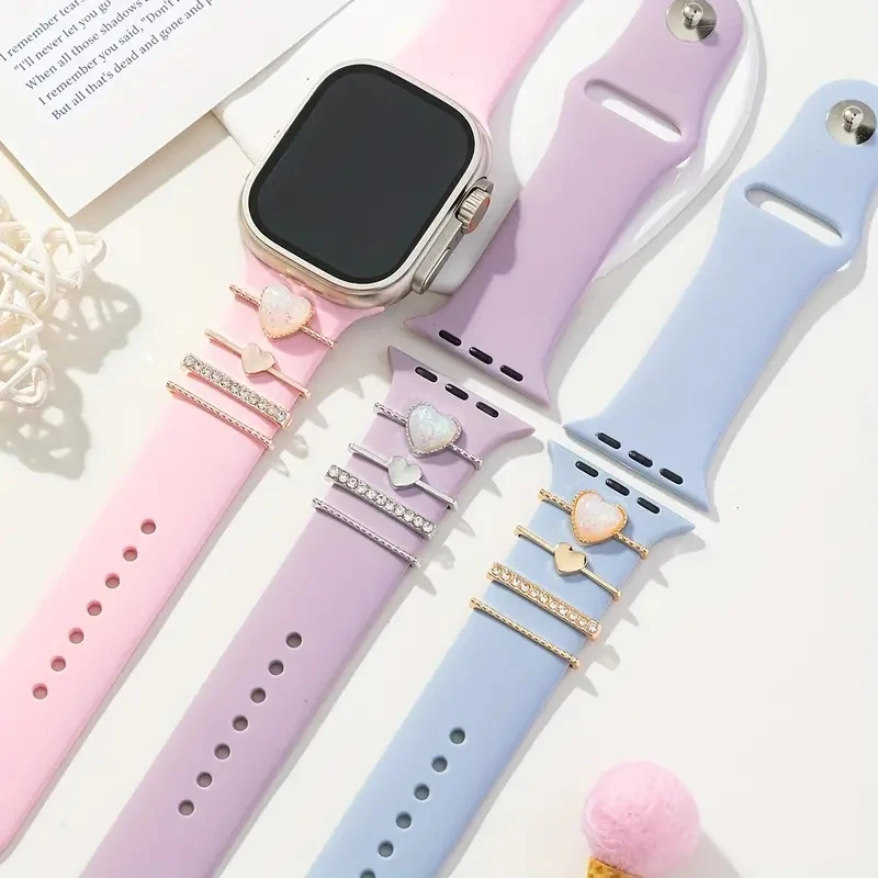 حزام الموضة الزخرفية لساعة أبل الفرقة الماس زخرفة سوار زخرفة المعادن سحر سيليكون حزام الملحقات