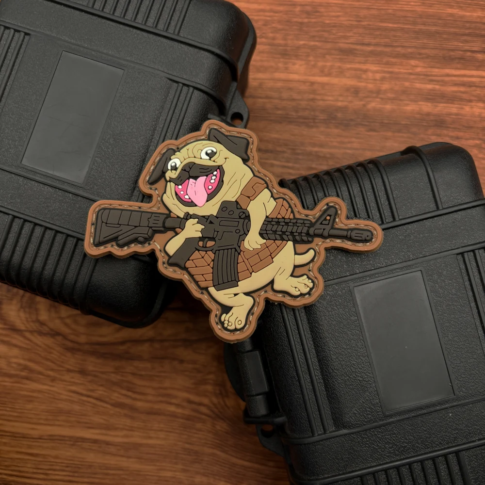 Cartoon Tactical Pug-Shaped Soft Rubber Morale Patch 2D Flat Pvc Material with Glow-In-The-Dark Effect, Magic Tape Patch, Free Backing Cloth, Versatile Vest, Helmet, Functional Backpack, Protective Clothing, Equipment Storage Box, Outdoor Decorative Badge view 4