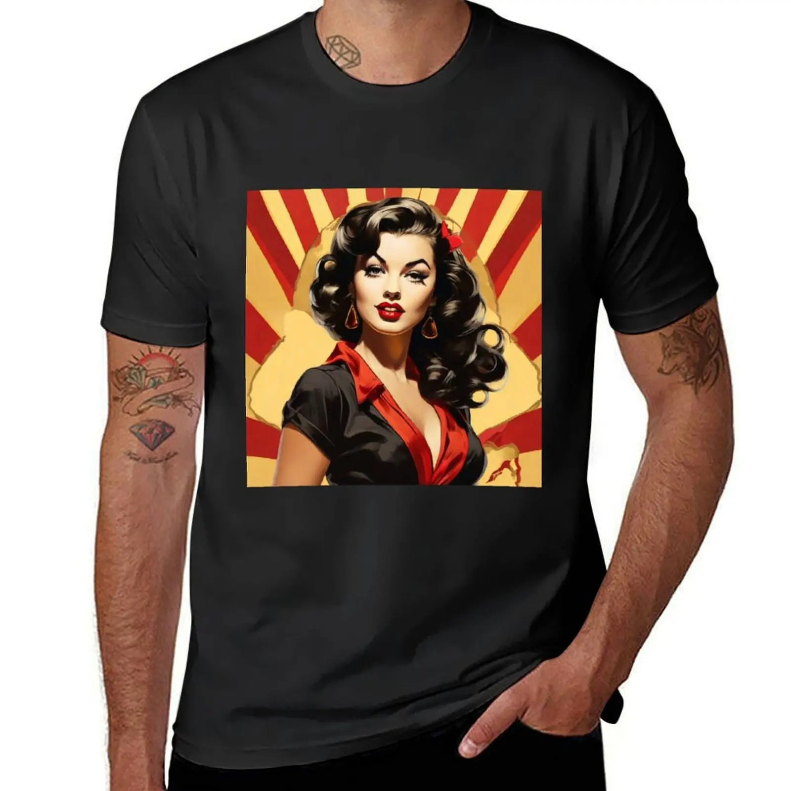 The cultural icon of the pin-up girl: seduction, style and symbolism and elegance of the 50s. T-Shirt