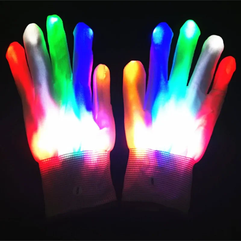 LED Gloves Neon Glowing Halloween Party Light Props Luminous Flashing Skull Gloves Stage Costume Christmas Children's Day Gift