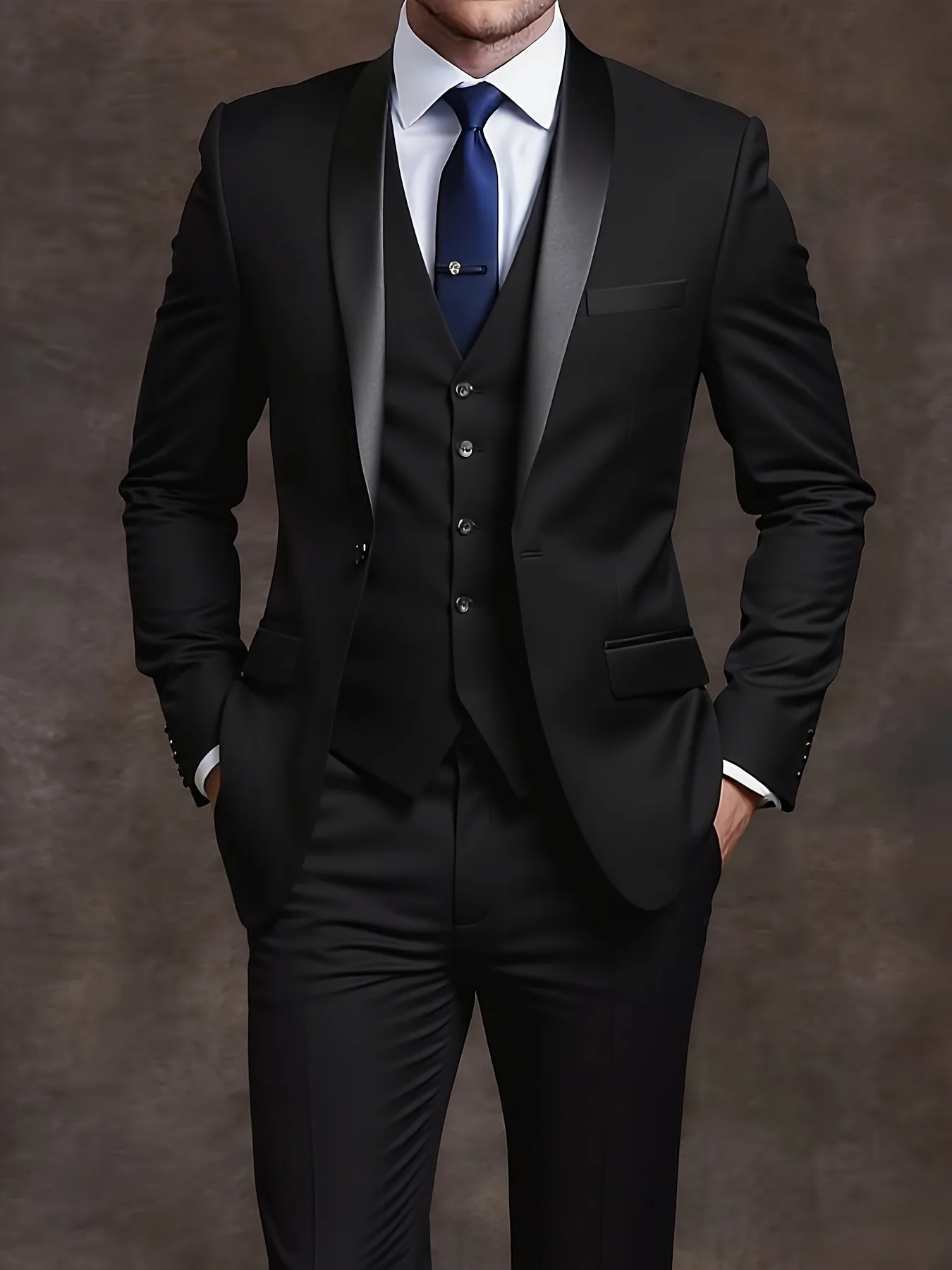 

【Blazer】3pcs Black Slim Fit Suit - Men's Wedding Formal Attire