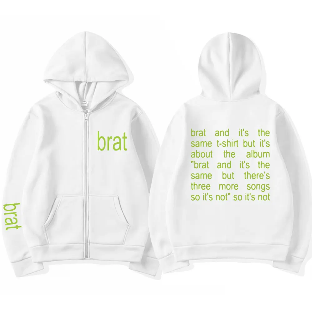 Charmovies Xcx Brat and It's The Same Album Zipper Hoodies, Hommes et Femmes, Mode Harajuku, Manches sulf, Poche Décontractée, Cadeau Combiné Respzed